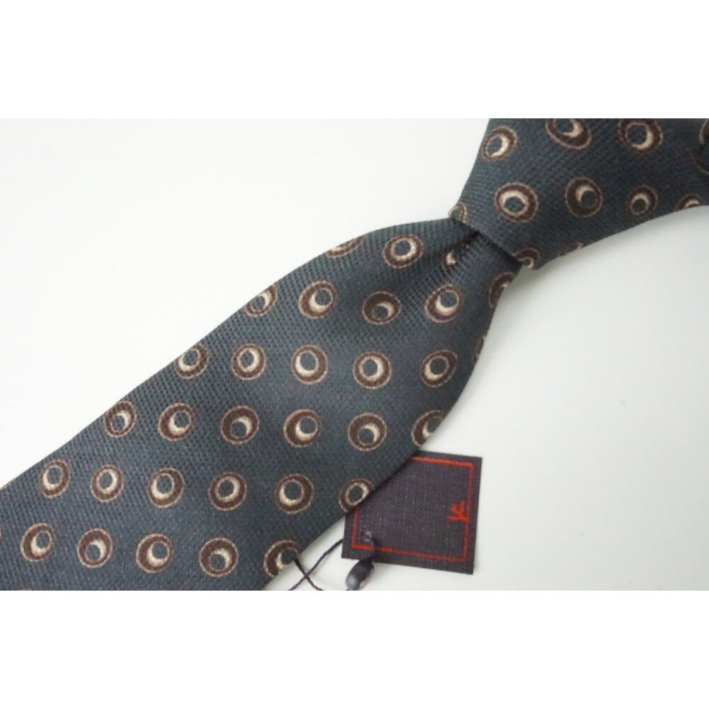 Isaia 7 Fold Pewter Porpoise Gray Blue Brown Geometric Wool Blend Tie Brand New